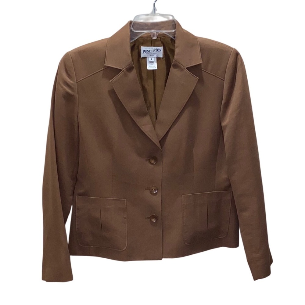 Pendleton Petite Blazer Jacket Brown Silk‎ Cotton… - image 5